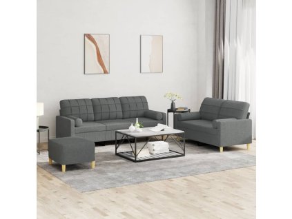 3dílná sedací souprava s polštáři tmavě šedá textil 3201331