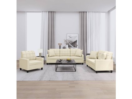3dílná sedací souprava s polštáři krémová umělá kůže 3201349