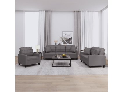 3dílná sedací souprava s polštáři šedá umělá kůže 3201350