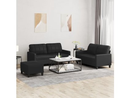 3dílná sedací souprava s poduškami černá umělá kůže 3201363