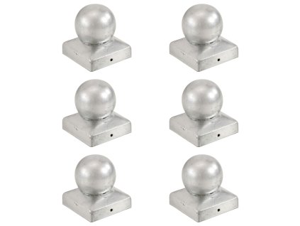 Krytky na plotové sloupky 6 ks s koulí pozinkovaný kov 71x71 mm 145497