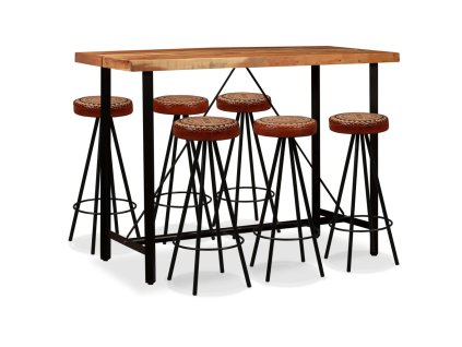 Barový set 7 kusů masivní akáciové dřevo, pravá kůže a plátno 275135