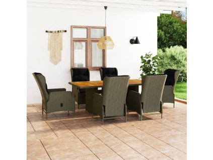 7dílný zahradní jídelní set s poduškami polyratan hnědý 3060145