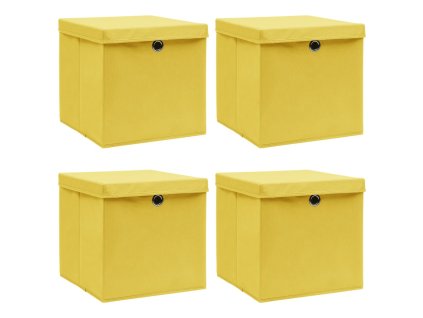 Úložné boxy s víky 4 ks žluté 32 x 32 x 32 cm textil 288366