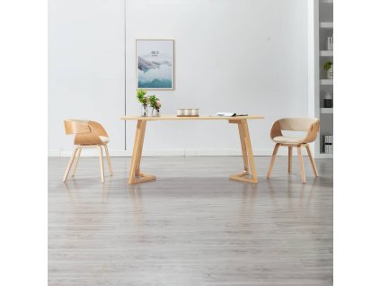 Jídelní židle krémová ohýbané dřevo a umělá kůže 283112