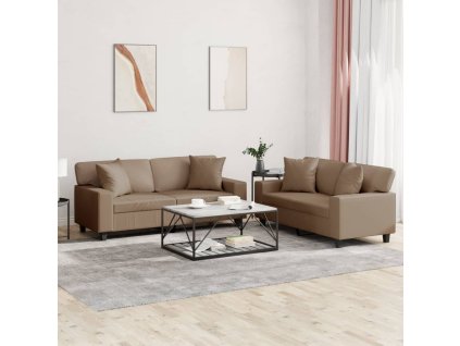 2dílná sedací souprava s polštáři cappuccino umělá kůže 3201928