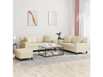 3dílná sedací souprava s polštáři krémová umělá kůže 3201930