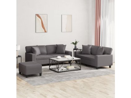 3dílná sedací souprava s polštáři šedá umělá kůže 3201931