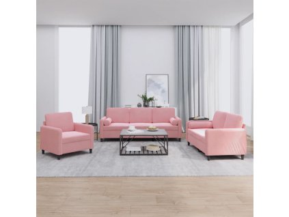 3dílná sedací souprava s polštáři růžová samet 3201957