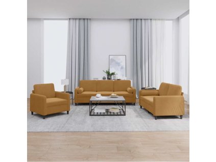 3dílná sedací souprava s polštáři hnědá samet 3201961