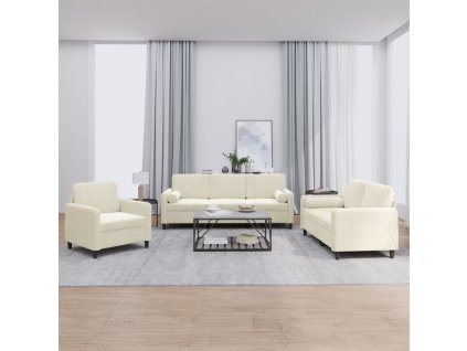 3dílná sedací souprava s polštáři krémová samet 3201962