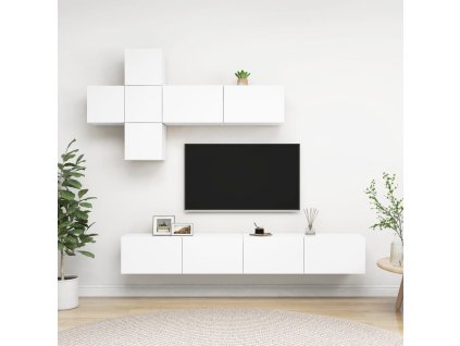 7dílný set TV skříněk bílý dřevotříska 3078709