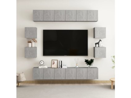 10dílný set TV skříněk betonově šedý dřevotříska 3079067