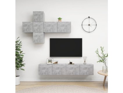 7dílný set TV skříněk betonově šedý dřevotříska 3079128