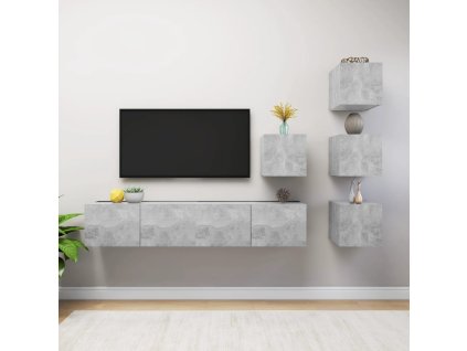 6dílný set TV skříněk betonově šedý dřevotříska 3079141