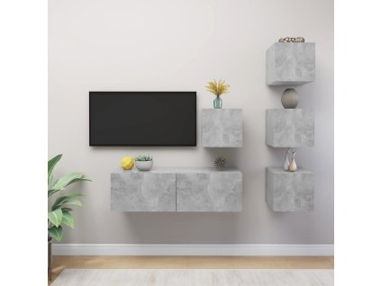 5dílný set TV skříněk betonově šedý dřevotříska 3079142