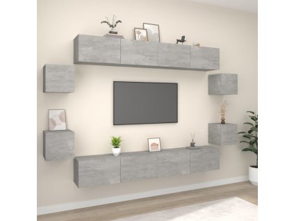 8dílný set TV skříněk betonově šedý kompozitní dřevo 3114225