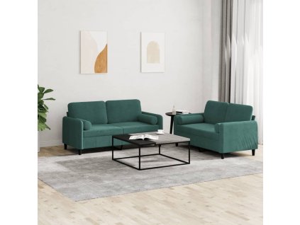 2dílná sedací souprava s polštáři tmavě zelená samet 3201996