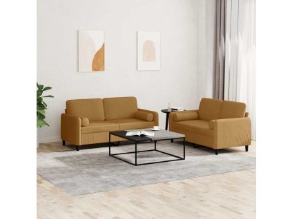 2dílná sedací souprava s polštáři hnědá samet 3202001