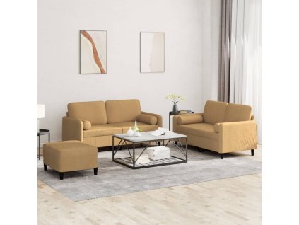 3dílná sedací souprava s polštáři hnědá samet 3202011