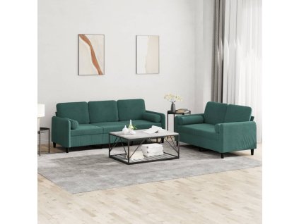 2dílná sedací souprava s polštáři tmavě zelená samet 3202036