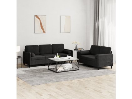 2dílná sedací souprava s polštáři černá samet 3202039