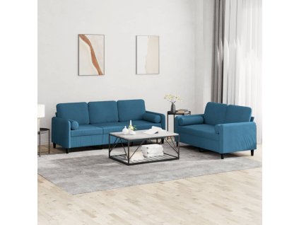 2dílná sedací souprava s polštáři modrá samet 3202043