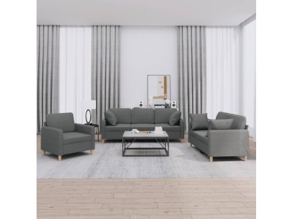 3dílná sedací souprava s polštáři tmavě šedá textil 3202071