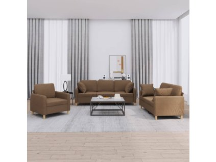 3dílná sedací souprava s polštáři hnědá textil 3202073
