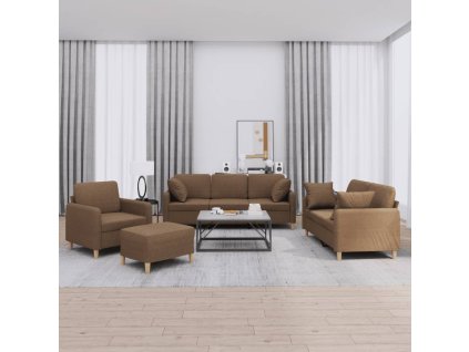 4dílná sedací souprava s polštáři hnědá textil 3202081