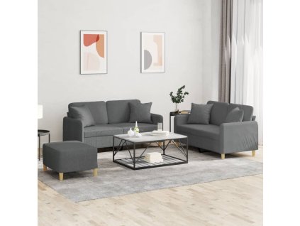 3dílná sedací souprava s polštáři tmavě šedá textil 3202111
