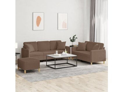 3dílná sedací souprava s polštáři hnědá textil 3202145