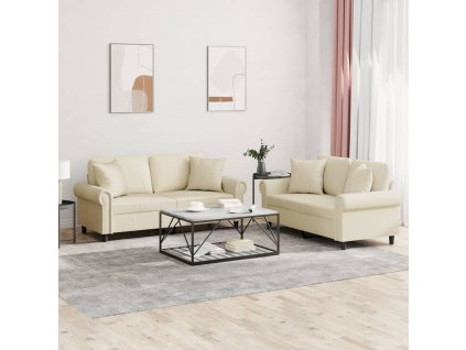 2dílná sedací souprava s polštáři krémová umělá kůže 3202161