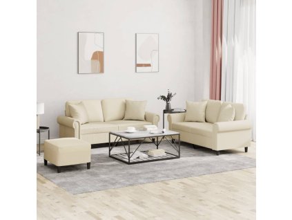 3dílná sedací souprava s polštáři krémová umělá kůže 3202166