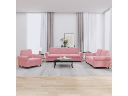 3dílná sedací souprava s poduškami růžová samet 3202173