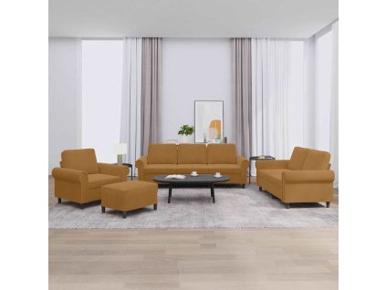 4dílná sedací souprava s poduškami hnědá samet 3202187