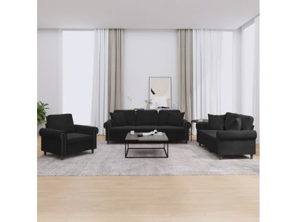 3dílná sedací souprava s polštáři černá samet 3202195