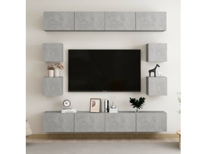 8dílný set TV skříněk betonově šedý dřevotříska 3079069