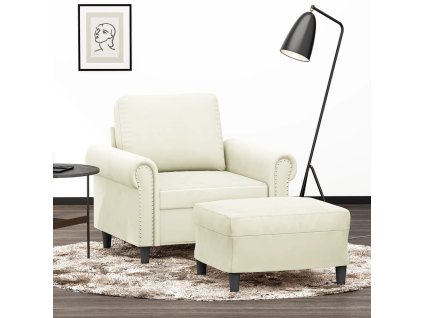 Křeslo s podnožkou krémové 60 cm samet 3201213