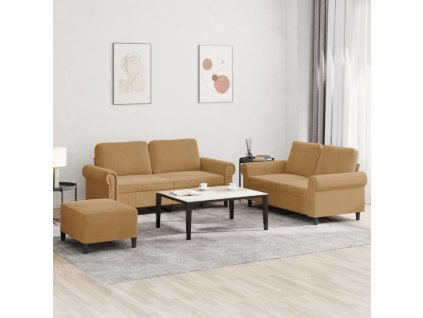 3dílná sedací souprava s poduškami hnědá samet 3202227