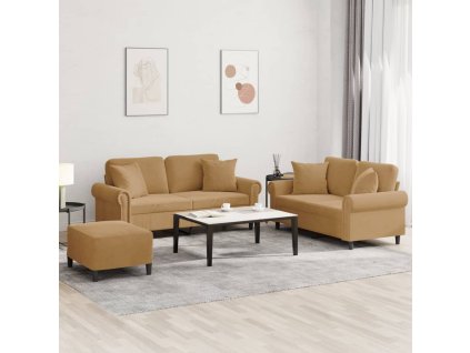 3dílná sedací souprava s polštáři hnědá samet 3202247