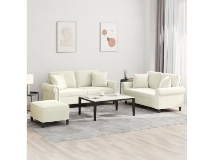 3dílná sedací souprava s polštáři krémová samet 3202248