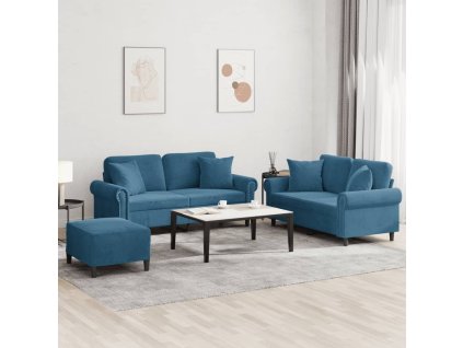 3dílná sedací souprava s polštáři modrá samet 3202249