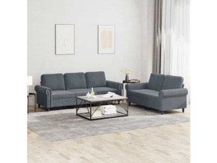 2dílná sedací souprava s poduškami tmavě šedá samet 3202251