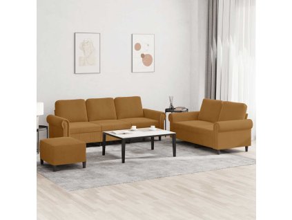 3dílná sedací souprava s poduškami hnědá samet 3202267