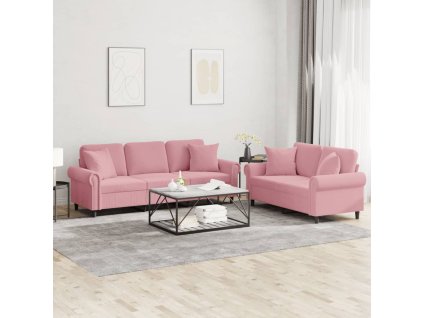 2dílná sedací souprava s polštáři růžová samet 3202273