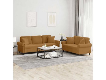 2dílná sedací souprava s polštáři hnědá samet 3202277