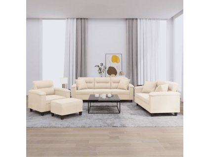 4dílná sedací souprava s polštáři béžová tkanina z mikrovlákna 3202313