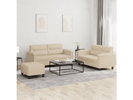 3dílná sedací souprava s poduškami krémová mikrovlákno 3202324