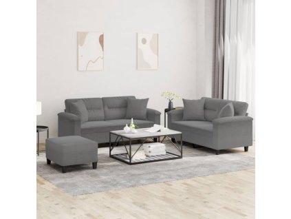 3dílná sedací souprava s polštáři tmavě šedá mikrovlákno 3202334